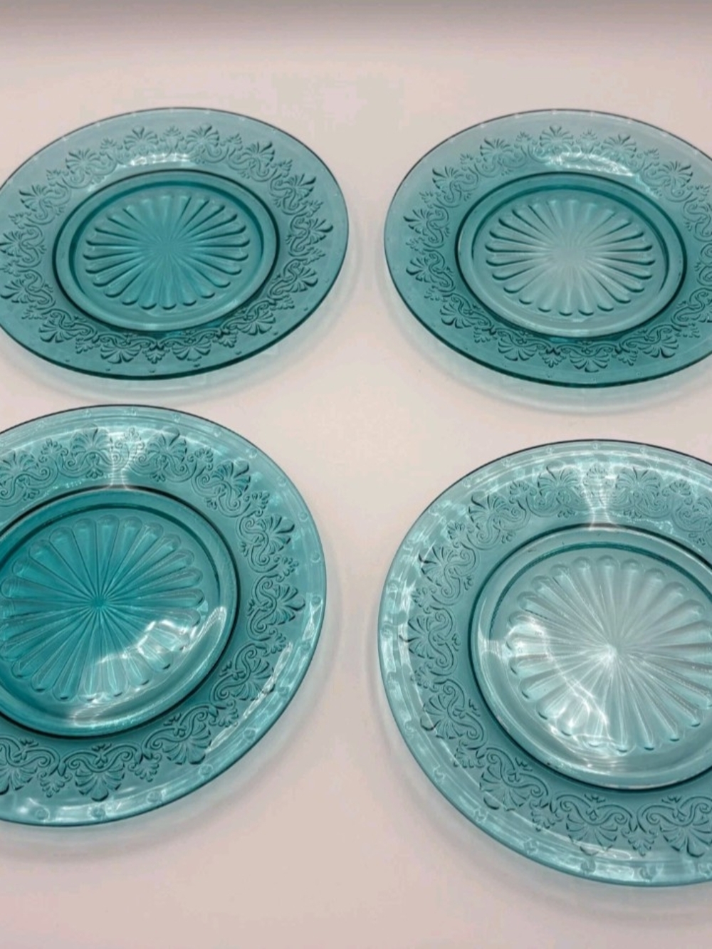 Pioneer Woman Cassie Teal Pressed Glass Salad Plates - Set of 4